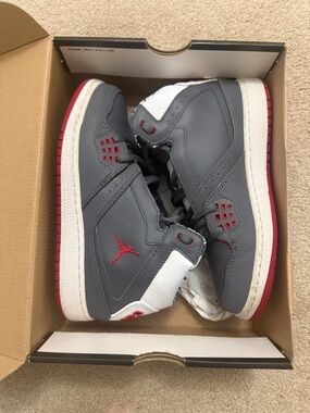 Jordan 1 Flight - Kids Grey & Red High-Top Sneakers